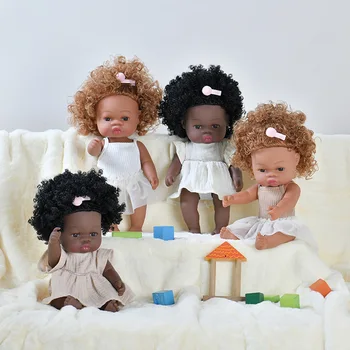 35 СМ Reborn Baby Dolls Африканские Черные Куклы Reborn Toy Полностью Силиконовая Реалистичная Кукла Реалистичный Настоящий Ребенок Короткие Волосы Куклы Детские Игрушки