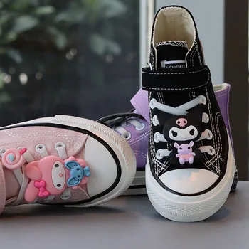 Аниме Kawaii Sanrio Kuromi Hello Kitty/ Новая Милая Детская Повседневная обувь с героями Мультфильмов, Парусиновая обувь с высоким берцем, Y2K, Детская Спортивная обувь на плоской подошве