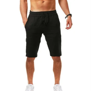 Новые мужские хлопчатобумажные льняные шорты, брюки, Мужские Летние дышащие однотонные льняные брюки, уличная одежда для фитнеса, S-3XL