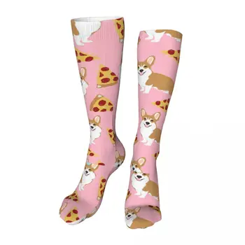 Розовые носки до щиколотки Corgi Pizza, новинка, унисекс, носки до середины икры, толстые трикотажные Мягкие повседневные носки